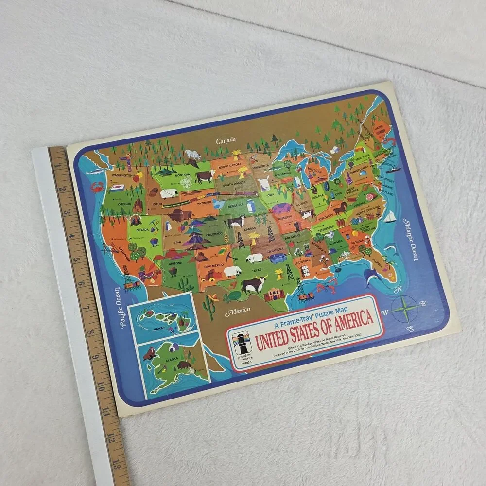 Vintage 1968 Rainbow Works USA‎ Frame Tray Puzzle Map Complete Educational